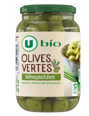 Olives vertes dénoyautées BIO, U bio ( 160 g)