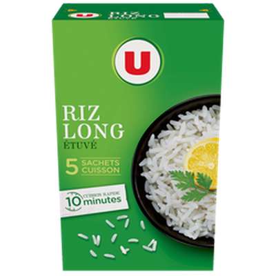 Riz long grain étuvé 10 minutes en sachets cuisson, U (5 x 200 g)