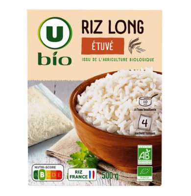 Riz à l'étuvé en sachet 10 minutes BIO, U BIO (4 x 125 g)