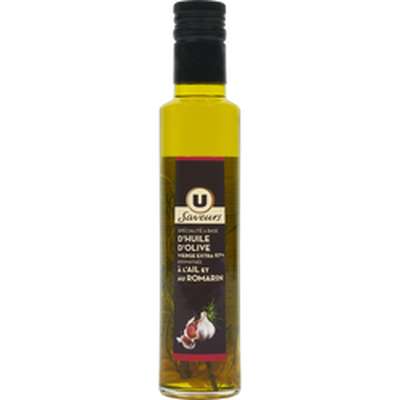 Huile d'olive vierge extra à l'ail et au romarin, U Saveurs (25 cl)