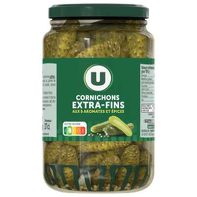 Cornichons extra-fins au vinaigre bocal, U  (185 g)