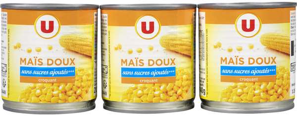 Maïs doux en grains sans sucres ajoutés, U (3 x 140 g)