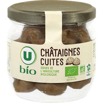 Châtaignes cuites entières pelées, U BIO (210 g)