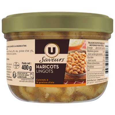 Haricots lingots cuisinés à la graisse d'oie, U SAVEURS (400 g)