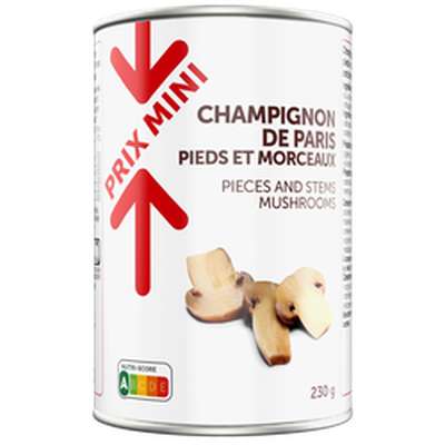 Champignons de Paris pieds et morceaux, PRIX MINI (230 g)