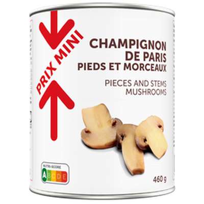 Champignons de Paris pieds et morceaux, PRIX MINI (460 g)