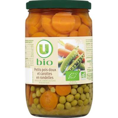 Petits pois et carottes à l'étuvée BIO, U BIO (420 g)