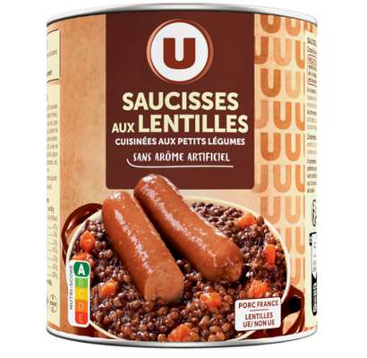 Saucisses lentilles cuisinées, U (840 g)