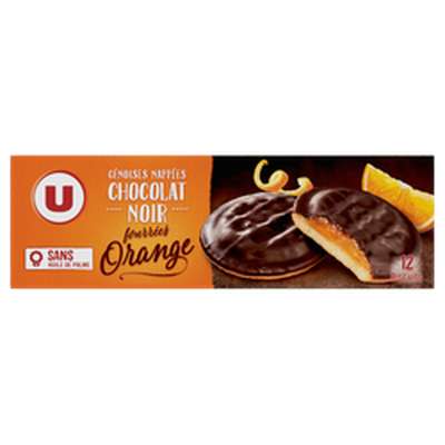 Génoises nappées chocolat noir fourrées à l'orange, U (150 g)