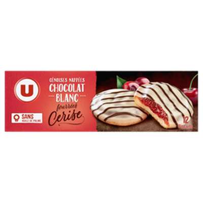 Génoises nappées chocolat blanc fourrées à la cerise, U (150 g)