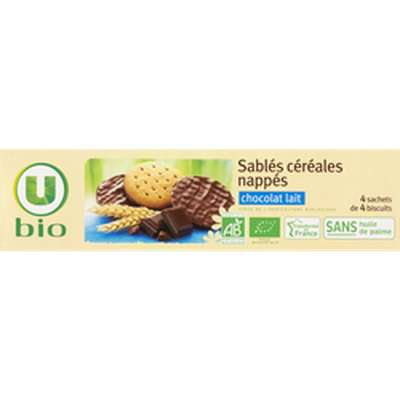 Sablés céréales nappés chocolat au lait, U BIO (200 g)