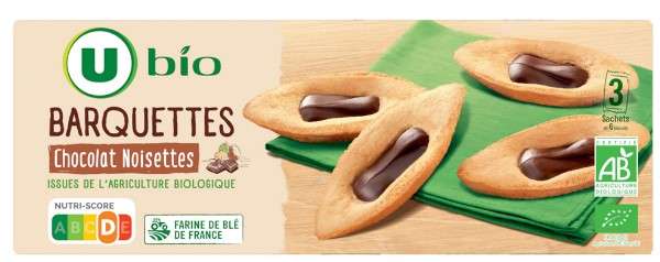 Barquettes au chocolat et aux noisettes BIO, U bio (120 g)