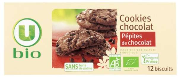 Cookies chocolat pépite de chocolat, U BIO (175 g)