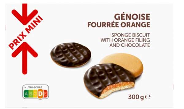 Génoises fourrées goût orange nappées chocolat, Prix Mini (300 g)
