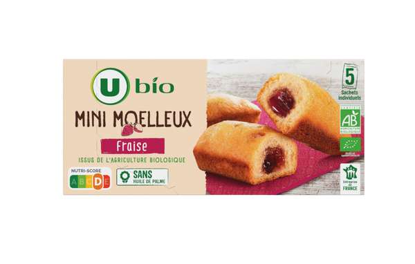 Mini moelleux fourrés à la fraise, U BIO (140 g)