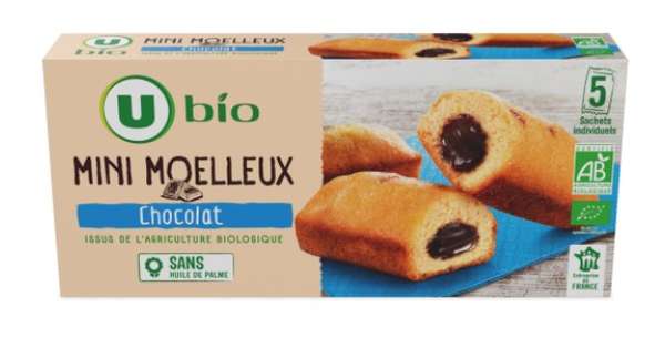 Mini moelleux fourrés au chocolat, U BIO  (140 g)