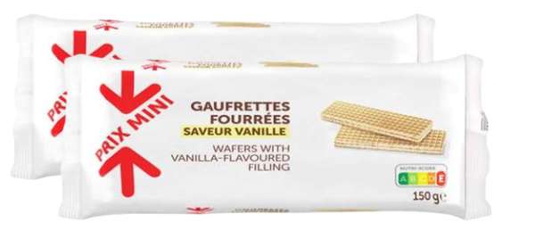 Gaufrettes fourrées saveur vanille, Prix Mini (Lot de 2 x 150 g)