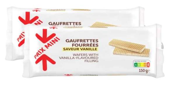 Gaufrettes fourrées chocolat, Prix Mini (Lot de 2 x 150 g)