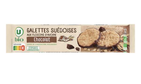 Galettes suédoises aux flocons d'avoine et chocolat BIO, U BIO (131 g)