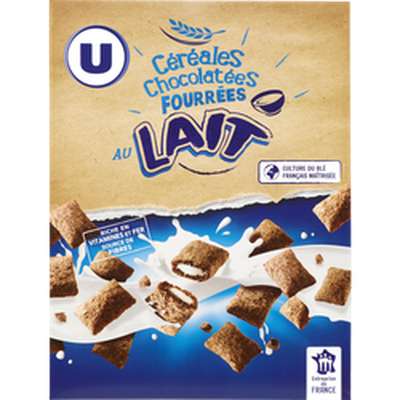 Céréales chocolatées fourrées au lait, U (375 g)