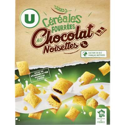 Céréales fourrées chocolat noisette, U (375 g)