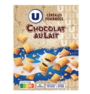 Céréales fourrées au chocolat au lait, U (375 g)