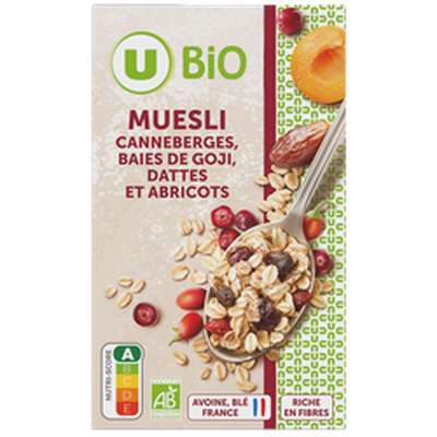 Muesli canneberges baies de goji dattes abricots, U BIO (375 g)
