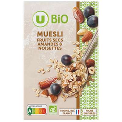 Muesli fruits secs amandes et noisettes, U BIO (500 g)