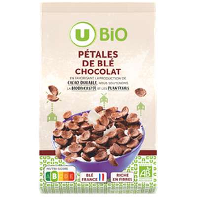 Pétales de blé chocolat, U BIO (375 g)