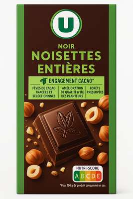 Chocolat noir et noisettes entières, U (200 g)