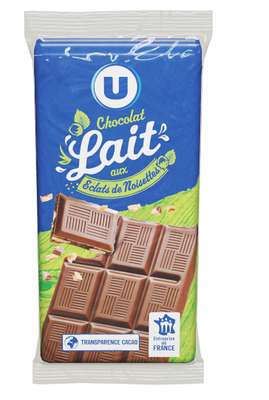 Tablettes de chocolat au lait avec éclats de noisettes, U (3 x 100 g)