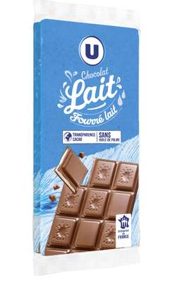 Tablettes de chocolat au lait fourré lait, U (2 x 100 g)