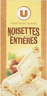 Tablette de chocolat blanc et noisettes entières, U (200 g)