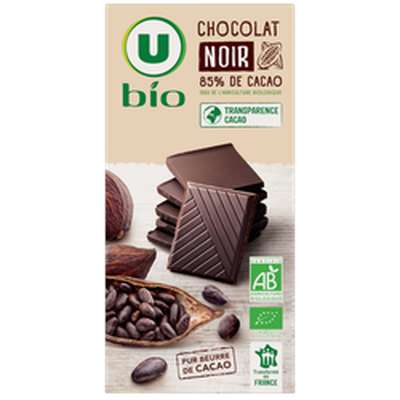 Tablette de chocolat noir 85% BIO, U BIO (100 g)
