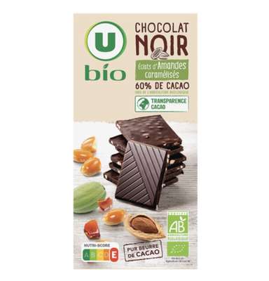 Tablette de chocolat noir aux amandes BIO, U BIO (100 g)