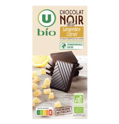 Chocolat noir au citron et gingembre BIO, U BIO (100 g)