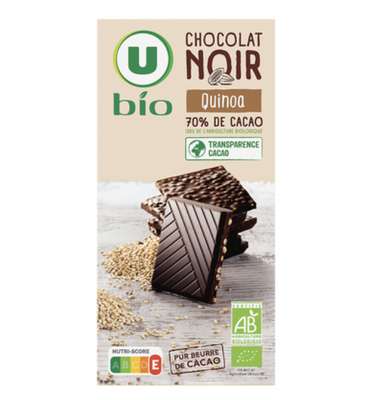 Chocolat noir 70% de cacao quinoa BIO, U BIO (100 g)