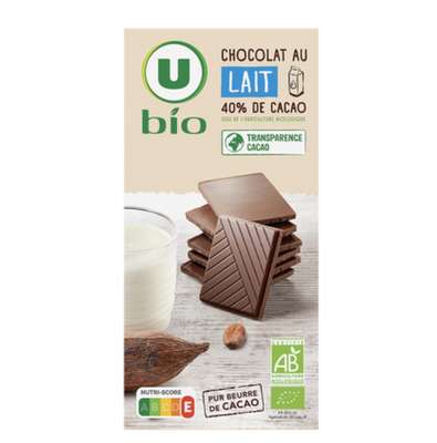 Chocolat au lait 40% de cacao BIO, U BIO (100 g)