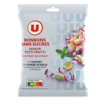 Bonbons sans sucres saveur tutti frutti, U (120 g)