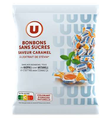Bonbons sans sucres saveur caramel, U (120 g)