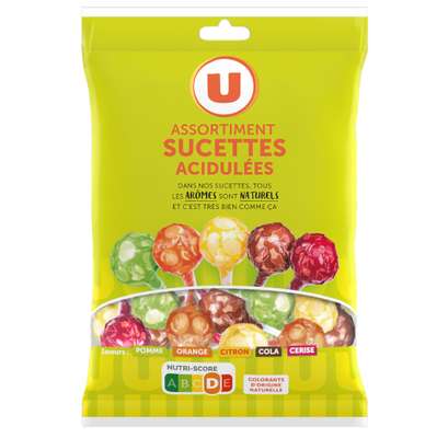 Assortiment sucettes acidulées, U (180 g)
