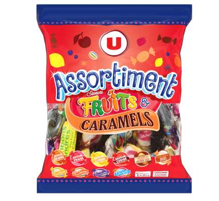 Assortiment bonbons saveurs fruits et caramels, U (340 g)