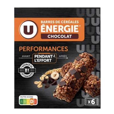 Barre de céréales sport au chocolat noir, U Oxygn (x 6, 126 g)