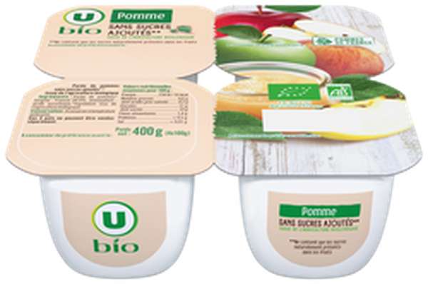 Compote de pommes sans sucres ajoutés BIO, U (4 x 100 g)