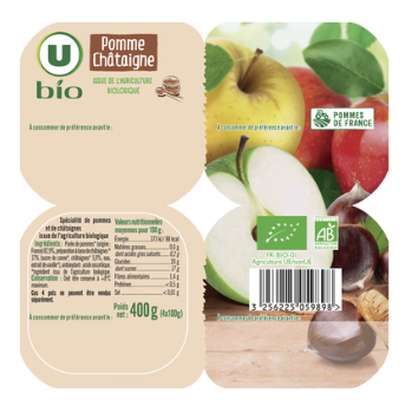 Compote pomme châtaigne BIO, U BIO (4 x 100 g)
