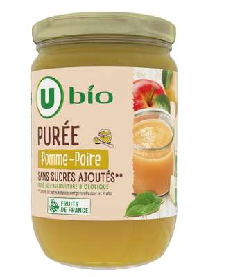 Purée pomme poire sans sucres ajoutés BIO, U Bio (625 g)