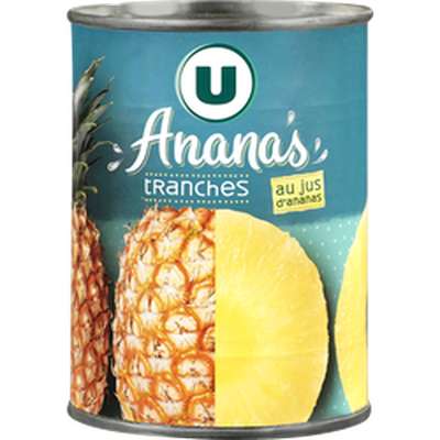 Ananas au pur jus tranche entières, U (340 g)