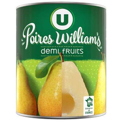 Poires Williams demi-fruits au sirop léger, U (460 g)