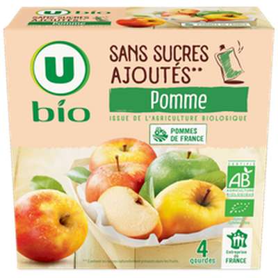 Gourdes purée de pomme sans sucres ajoutés BIO, U (4 x 90 g)