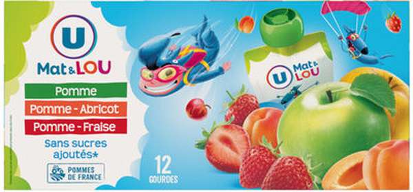 Gourdes pomme nature, pomme abricot et pomme fraise Mat & Lou, U (12 x 90 g)